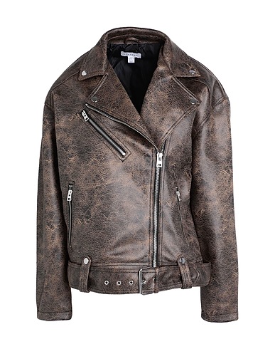 TOPSHOP Biker jacket Brown 100% Polyester, Polyurethane