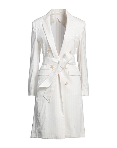ELEVENTY Double breasted pea coat White 59% Linen, 36% Viscose, 3% Elastane, 2% Polyester