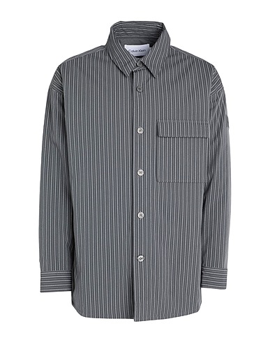 CALVIN KLEIN Striped shirt Lead 72% Cotton, 24% Polyamide, 4% Elastane