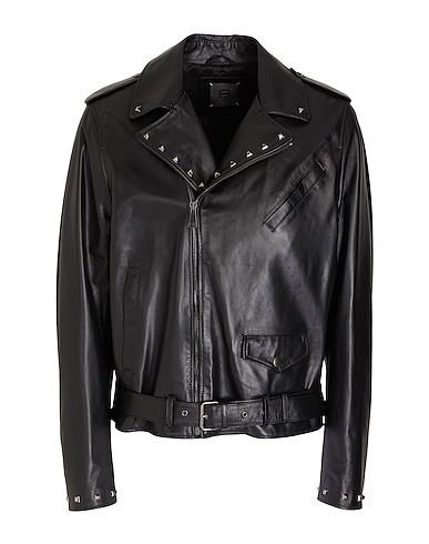 8 by YOOX Biker jacket STUDDED BIKER LEATHER JACKET
 Black 100% Lambskin