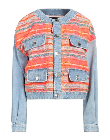 DSQUARED2 Denim jacket Coral 32% Polyester, 25% Synthetic fibers, 21% Polyamide, 21% Virgin Wool, 1% Cotton