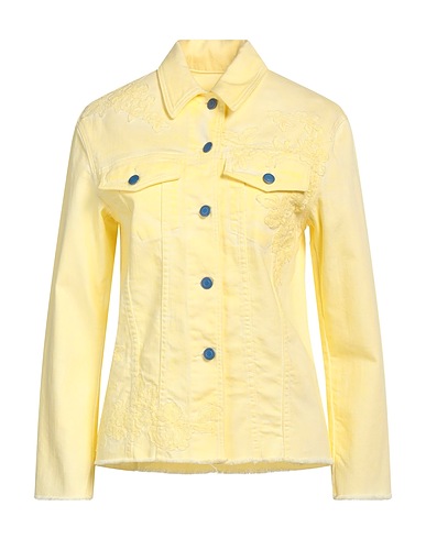 ERMANNO DI ERMANNO SCERVINO Denim jacket Pastel yellow 98% Cotton, 2% Elastane