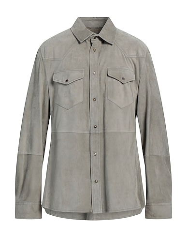 BRUNELLO CUCINELLI Solid color shirt Sage green 100% Leather