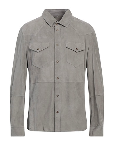 BRUNELLO CUCINELLI Solid color shirt Grey 100% Leather