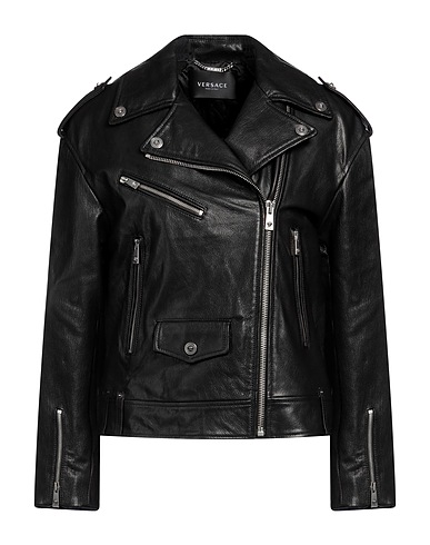 VERSACE Biker jacket Black 100% Goat skin