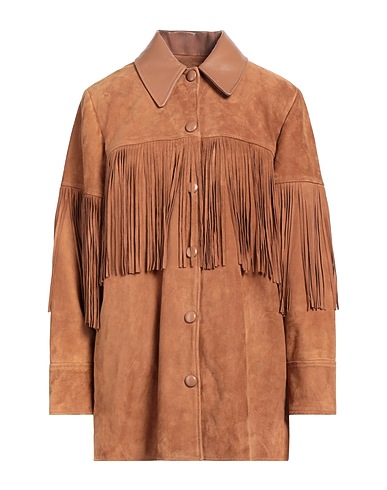 SANDRO Solid color shirts & blouses Camel 100% Goat skin, Lambskin