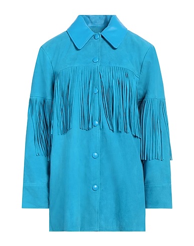 SANDRO Solid colour shirts & blouses Turquoise 100% Goat skin, Lambskin