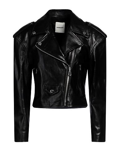 SANDRO Biker jacket Black 100% Lambskin