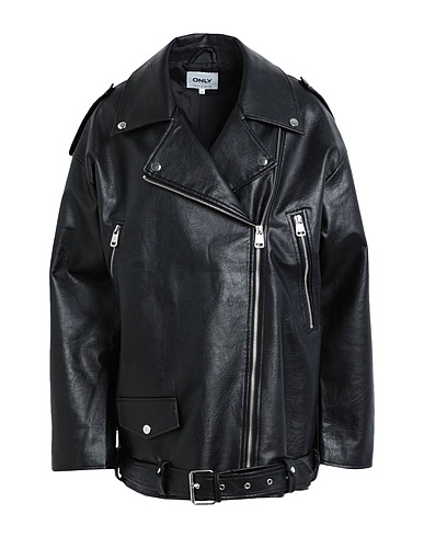 ONLY Biker jacket Black 88% Polyester, 9% Cotton, 3% Viscose, Polyurethane coated