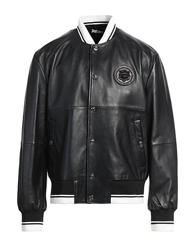 JUST CAVALLI Bomber Black 100% Lambskin, Polyester, Elastane
