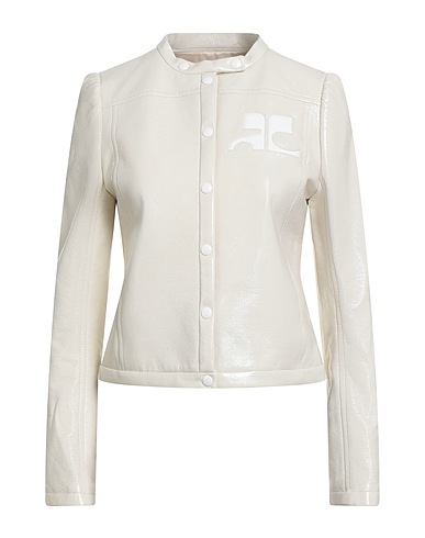 COURRÈGES Biker jacket Ivory 88% Cotton, 10% Polyurethane, 2% Elastane, Polyamide