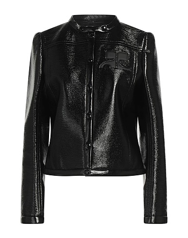 COURRÈGES Biker jacket Black 88% Cotton, 10% Polyurethane, 2% Elastane, Polyamide