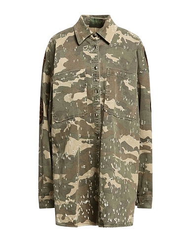 AMEN Patterned shirts & blouses Military green 97% Cotton, 3% Elastane