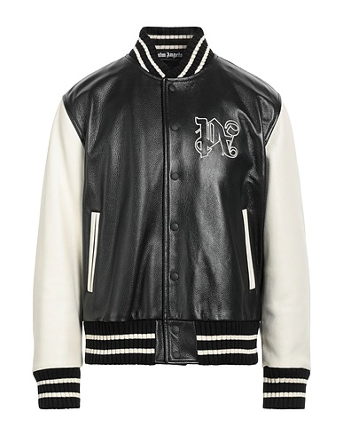 PALM ANGELS Bomber Black 100% Leather, Cotton, Polyamide, Elastane