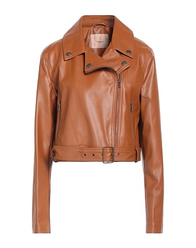 TWINSET Biker jacket Tan 51% Viscose, 49% Polyester, Polyurethane coated