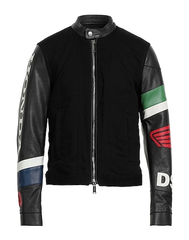 DSQUARED2 Biker jacket Black 98% Cotton, 2% Elastane, Calfskin