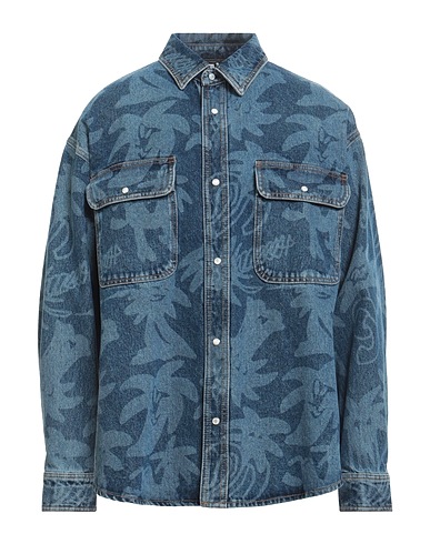 PALM ANGELS Denim jacket Blue 100% Cotton, Leather