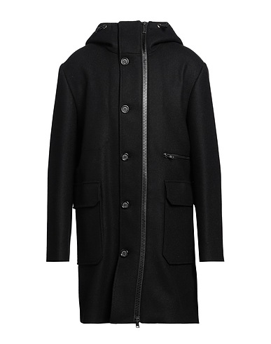 PAOLO PECORA Coat Black 50% Wool, 30% Polyester, 10% Polyamide, 10% Elastane