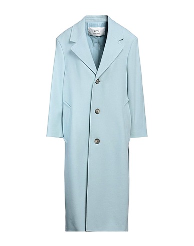AMI ALEXANDRE MATTIUSSI Coat Pastel blue 90% Virgin Wool, 10% Polyamide