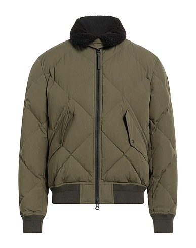 BELSTAFF Shell jacket Military green 86% Cotton, 14% Polyamide, Lambskin
