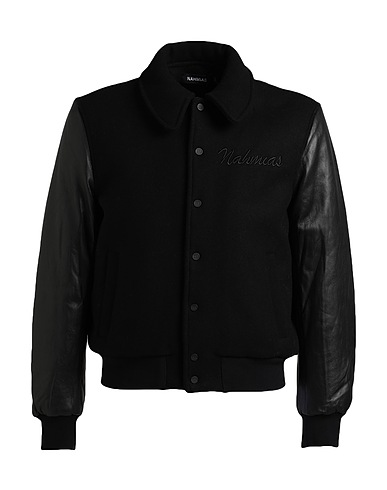 NAHMIAS Jacket Black 100% Wool, Leather, Polyester
