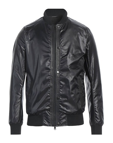 DANIELE ALESSANDRINI HOMME Bomber Black 100% Polyester, Ovine leather