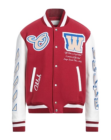OFF-WHITE™ Jacket Brick red 100% Leather, Polyamide, Virgin Wool, Elastane, Acrylic