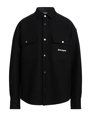 PALM ANGELS Solid color shirt Black 100% Virgin Wool, Viscose