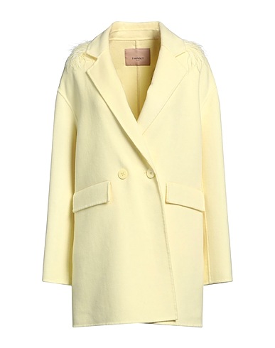 TWINSET Cappotto Giallo pastello 50% Poliestere, 50% Lana, Piume di struzzo
