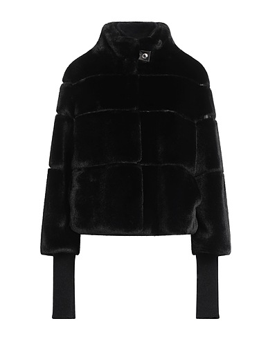 PATRIZIA PEPE Teddy Coat Black 100% Polyester, Viscose, Polyurethane, Acrylic, Polyamide
