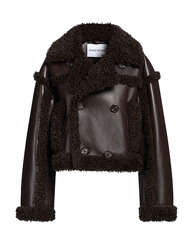 STAND STUDIO Teddy Coat Dark brown 100% Polyurethane, Polyester