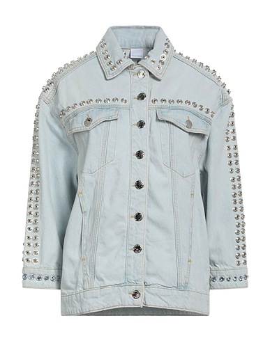PINKO Denim jacket DENIM Blue 100% Cotton, Crystal, Brass