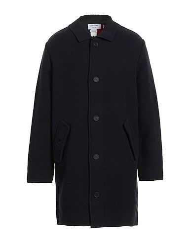 THOM BROWNE Coat Midnight blue 64% Cotton, 31% Wool, 4% Polyamide, 1% Elastane