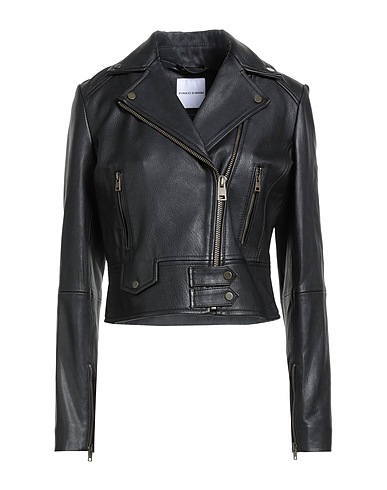 PINKO Biker jacket DENIM Black 100% Sheepskin