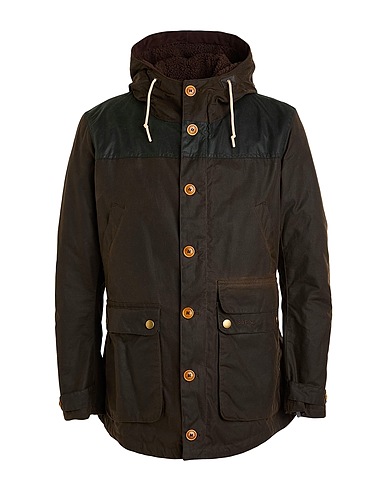 BARBOUR Coat Dark brown 100% Cotton, Leather