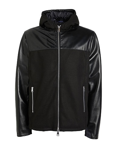 DANIELE ALESSANDRINI HOMME Jacket Black 100% Ovine leather, Polyester, Acrylic, Wool