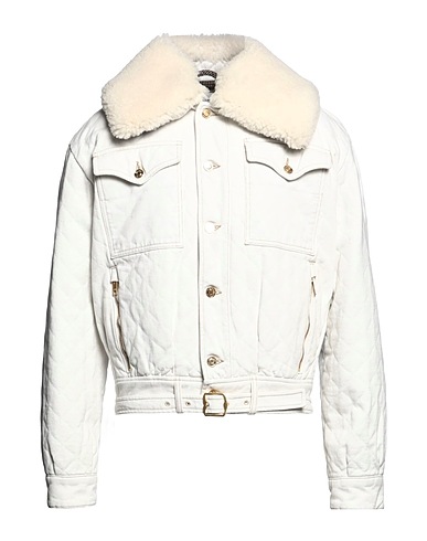 BALLY Denim jacket Ivory 100% Cotton, Wool, Rayon, Polyurethane, Lamb Shearling