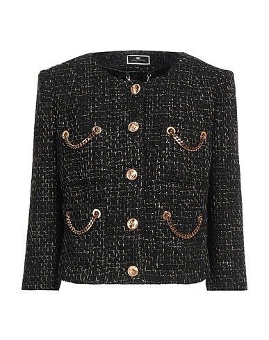 ELISABETTA FRANCHI ブルゾン ブラック コットン 45% / アクリル 25% / ポリエステル 14% / 合成繊維 14% / 金属繊維 2%