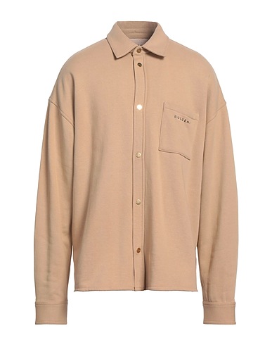 BUSCEMI Solid color shirt Sand 60% Cotton, 40% Polyester, Elastane
