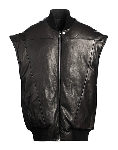 RICK OWENS Veste sans manches Noir 100% Cuir d'agneau, Cachemire