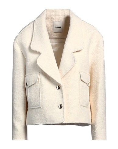 SANDRO Jacket Ivory 41% Cotton, 23% Wool, 19% Synthetic fibers, 10% Acrylic, 7% Alpaca wool
