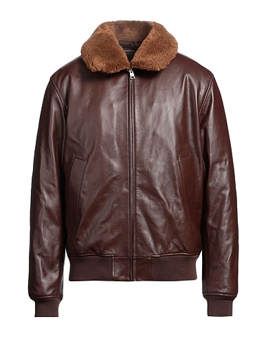 SANDRO Teddy Coat Chocolate brown Cowhide, Cotton, Polyamide, Elastane