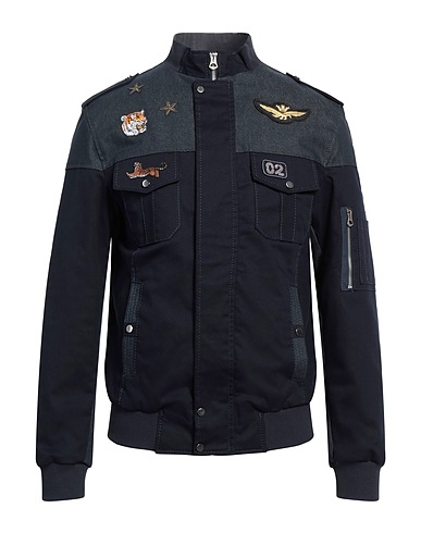 TAKESHY KUROSAWA Jacket Navy blue 97% Cotton, 3% Elastane