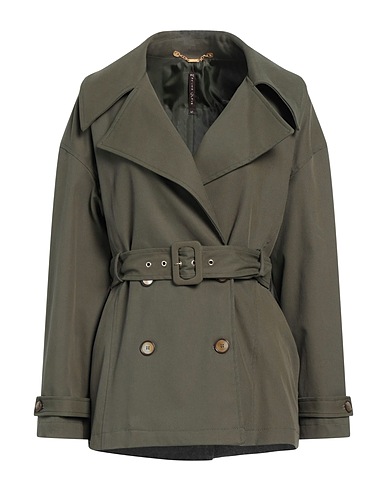 MANILA GRACE Double breasted pea coat Military green 57% Cotton, 40% Polyamide, 3% Elastane