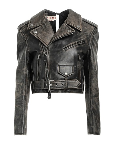 MARNI Bikerjacke Braungrau Kalbsleder