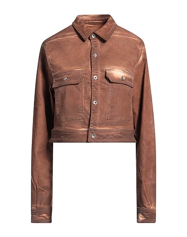 DRKSHDW by RICK OWENS Denim jacket Brown 90% Cotton, 7% Polyester, 3% Rubber