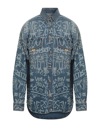 VERSACE JEANS COUTURE Denim shirt Blue 98% Cotton, 2% Elastane