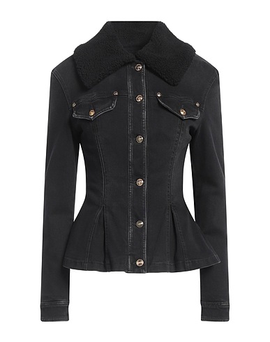 VERSACE JEANS COUTURE Denim jacket Black 98% Cotton, 2% Elastane, Acrylic, Polyester