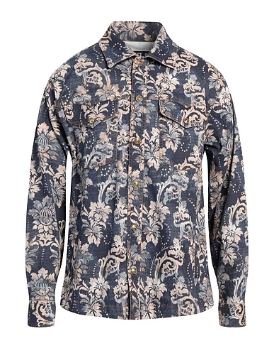 VERSACE JEANS COUTURE Patterned shirt Blue 97% Cotton, 3% Elastane