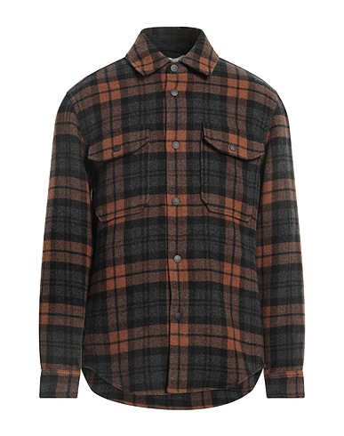 WOOLRICH Checked shirt Brown 50% Cotton, 32% Wool, 13% Polyamide, 5% Other Fibres